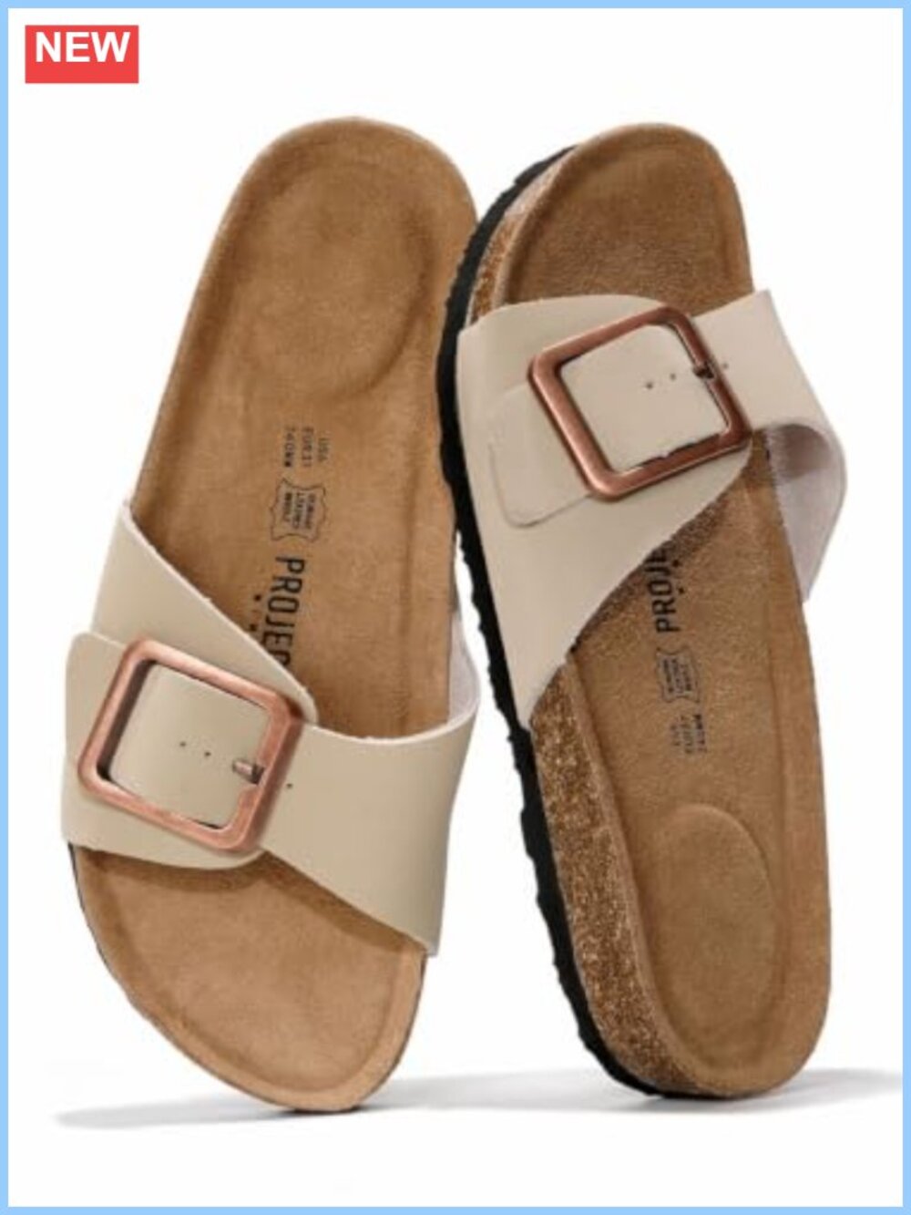 Women's Leather Slides Sandals - Comfortable Suede Insole, Cork Footbed